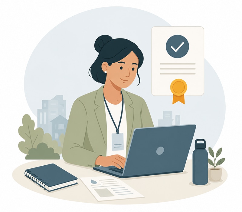 Environmental health professional completing online training and earning a credential